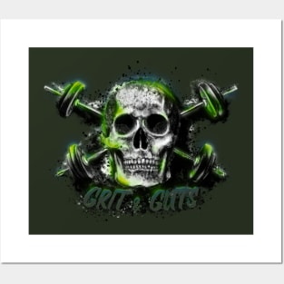 Grit and Guts Skull Neon Green Posters and Art